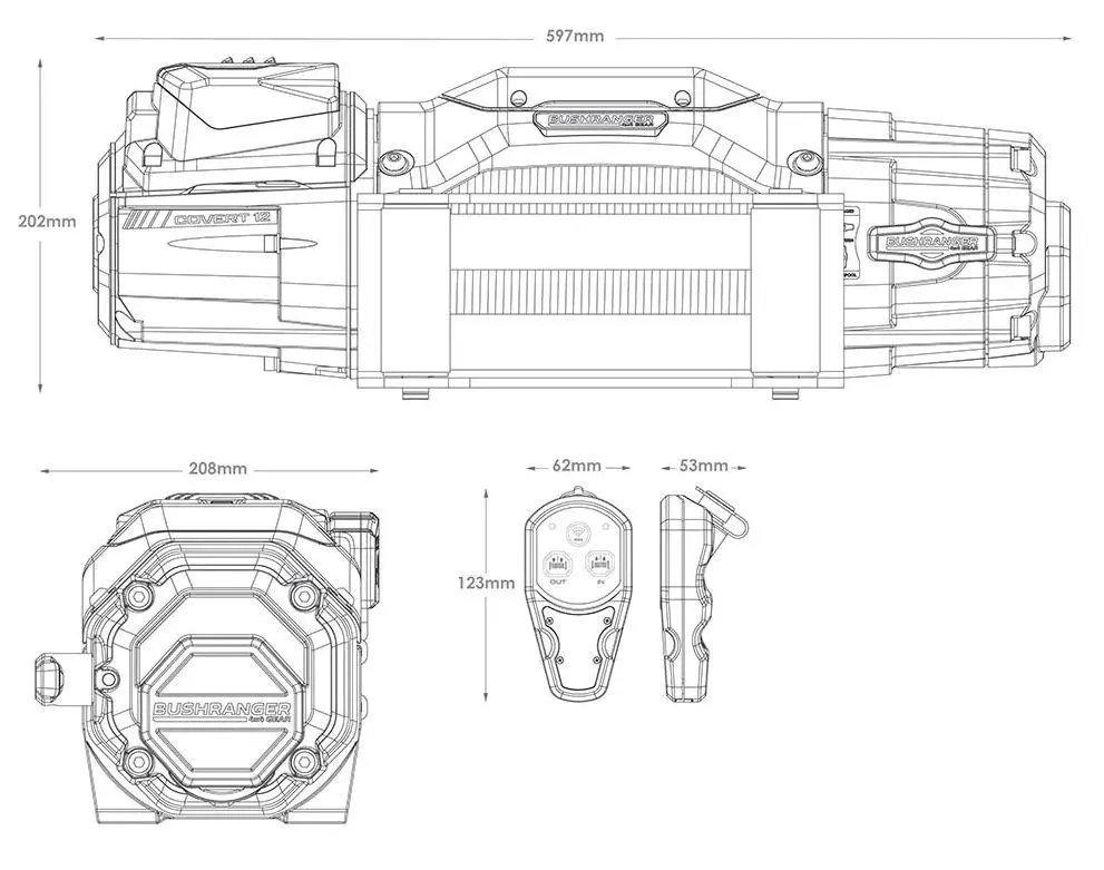 Лебёдка Bushranger Covert, 12 В, 12 000 lb (5443 кг), синтетический трос